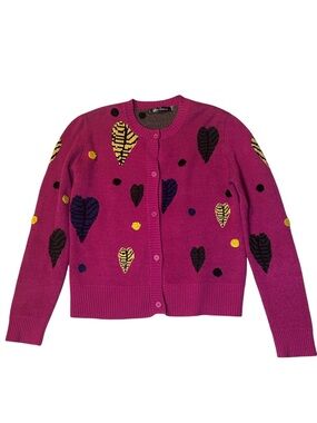 Gabby Isabella  Pink Leaf Print Cardigan Sweater Size Small